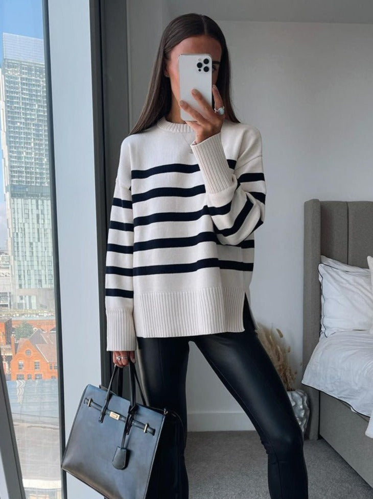 Casual Oversized Striped Long Sleeve Sweaters