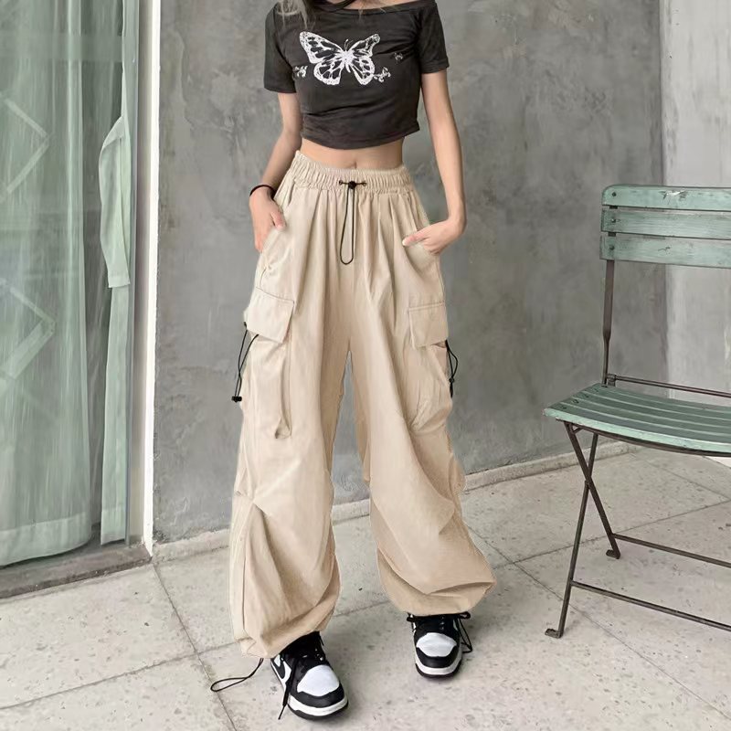 Casual Oversize Solid Low Waist Pants Drawstring Wide Leg Baggy Sweatpants