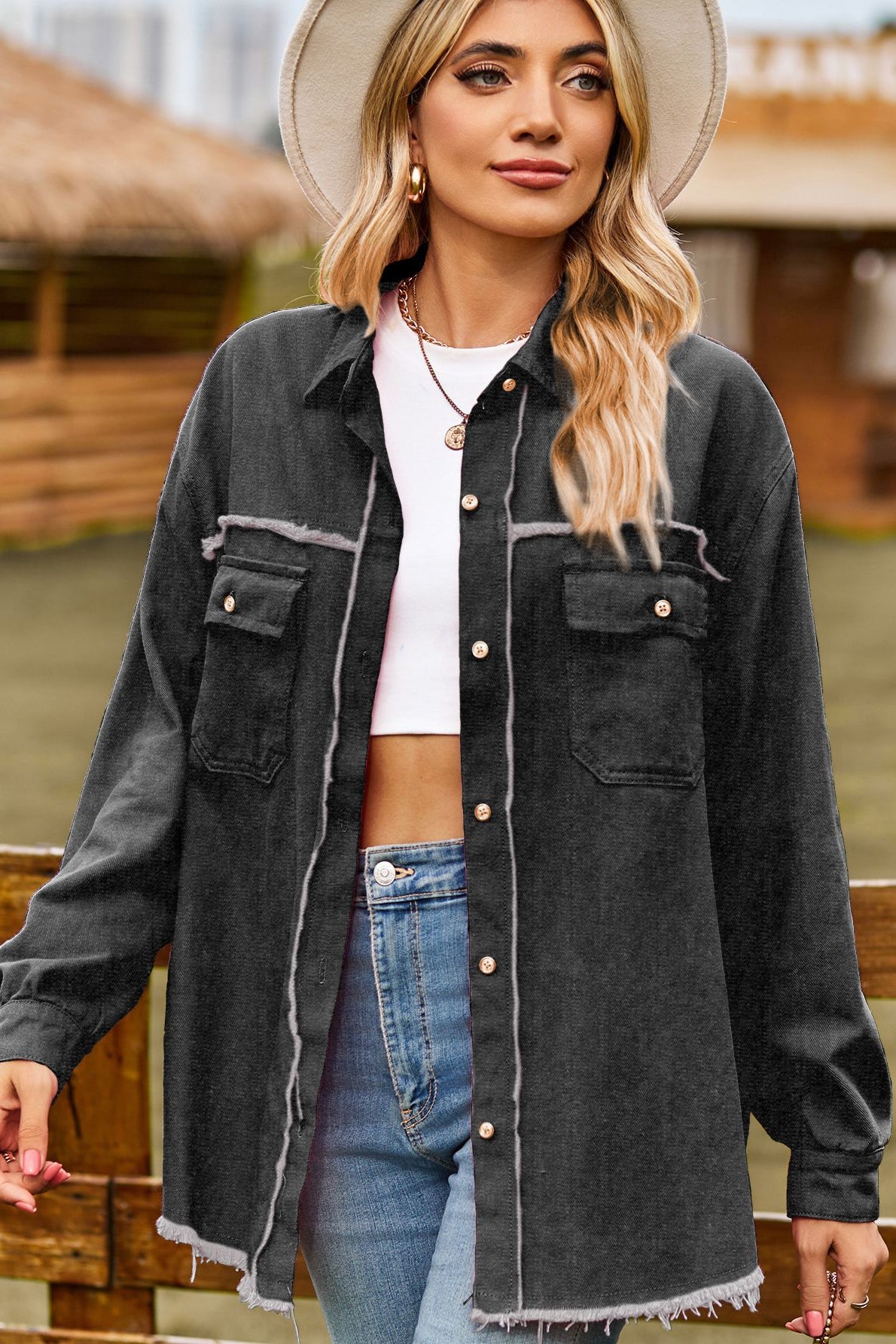 Casual Distressed Oversized Shirt