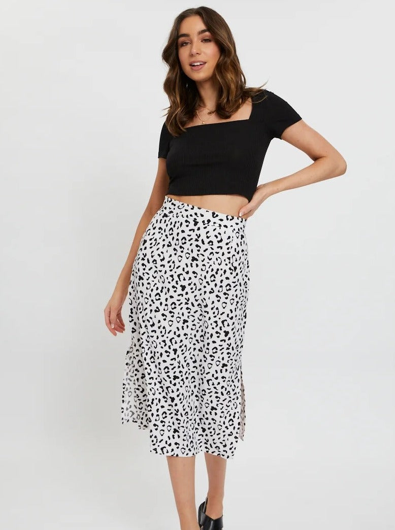 Leopard Print Chiffon High Waist Slit Skirt