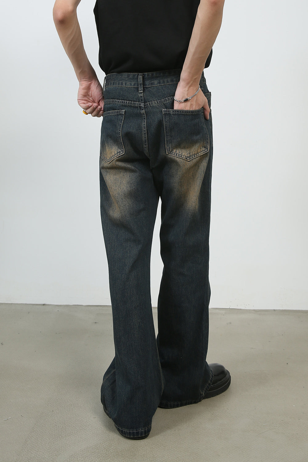 Faded Dark Washed Wide-Leg Jeans