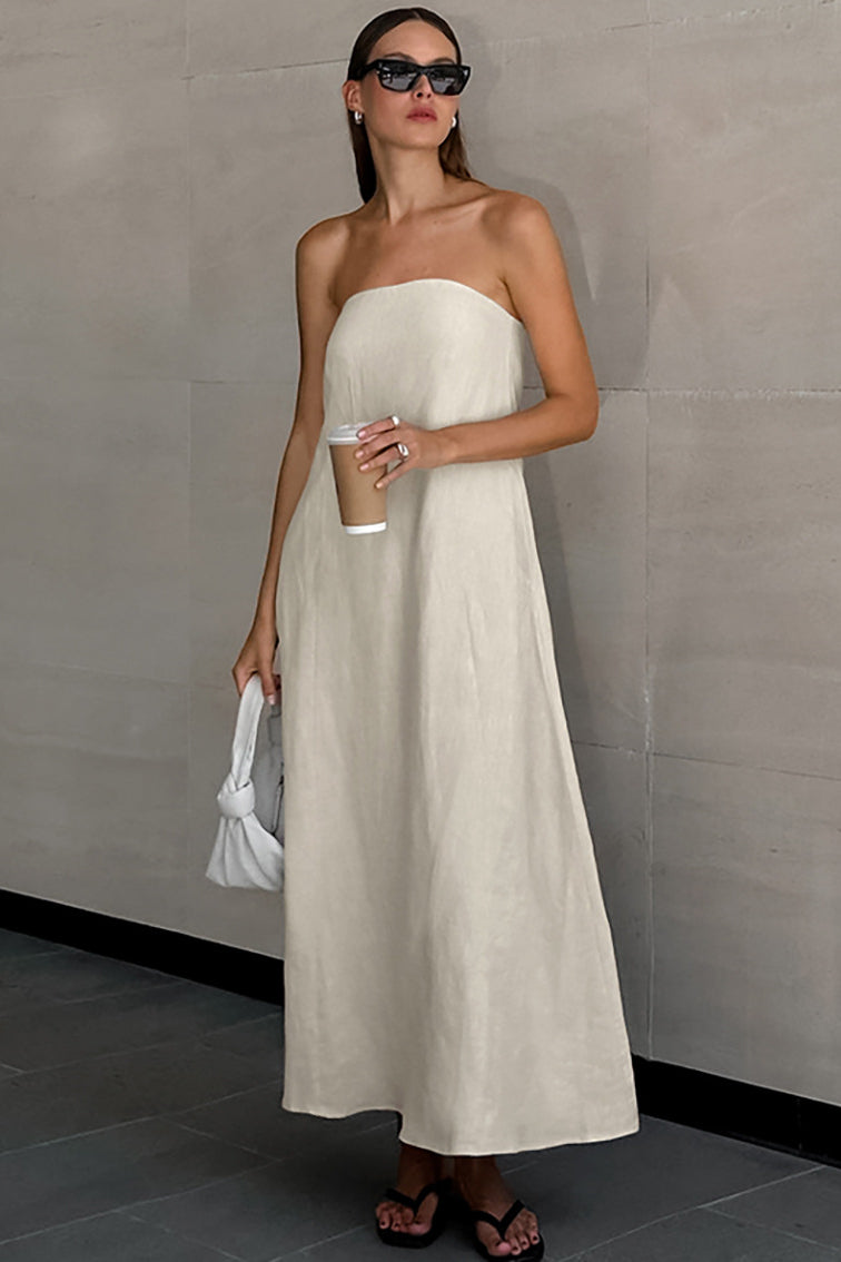 Beige Solid Color Tube Straight Dress