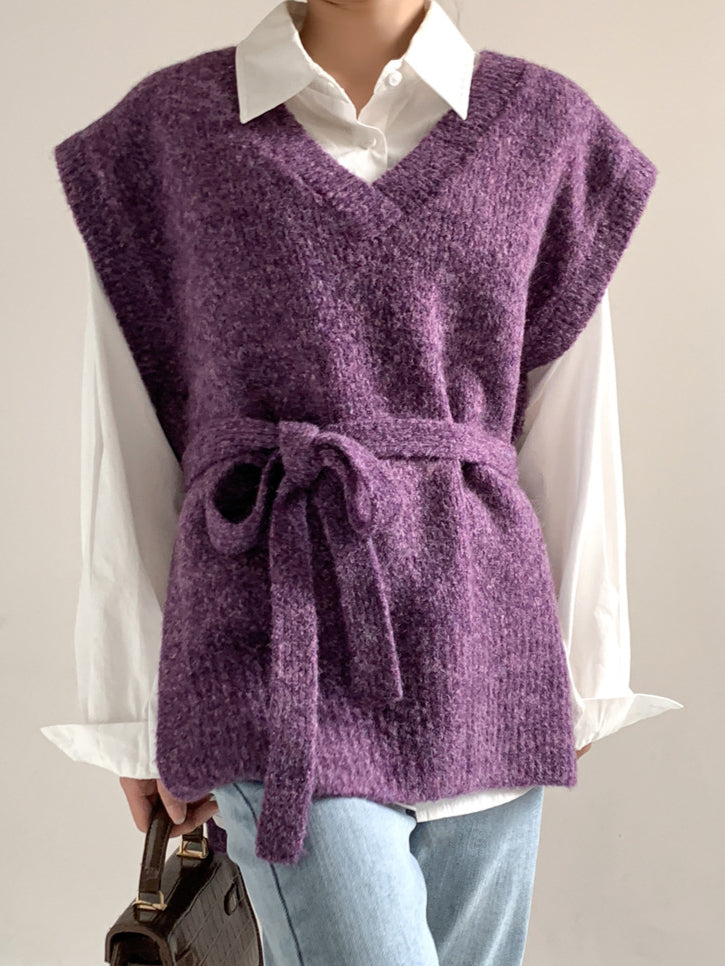 Purple Belted Wool Vest