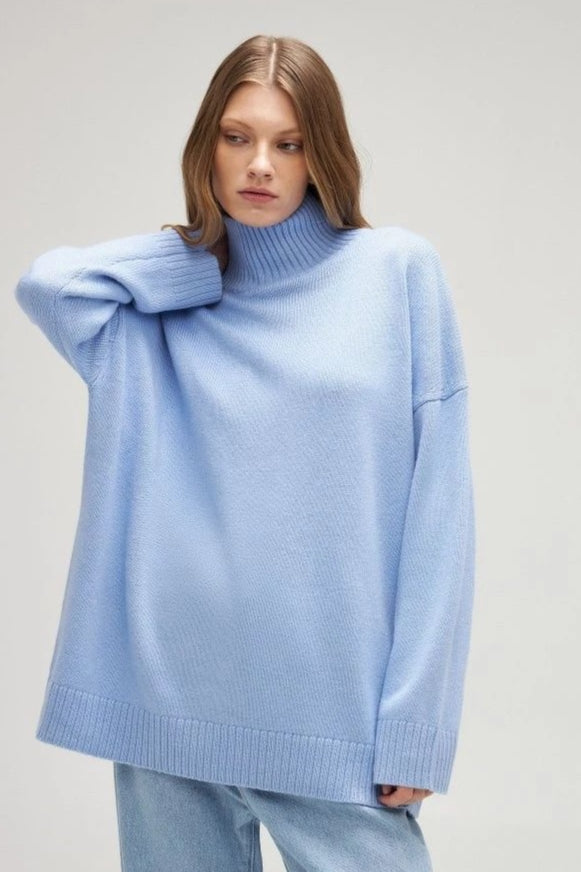 Oversize-Strickpullover Damen Rollkragen Langarm weiche Baumwolle