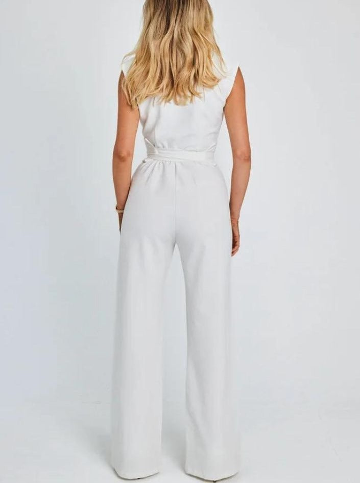 Sleeveless Tie Waist Wide Leg Jumpsuit