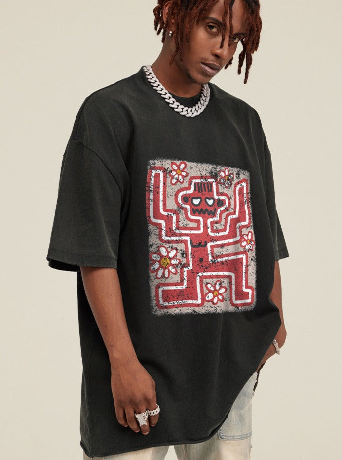 Black Faded Vintage Graphic Printed Oversized Shirt