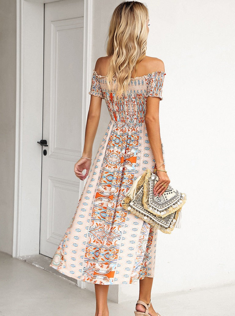 Summer Off Shoulder Bohemian Slit Midi Dress