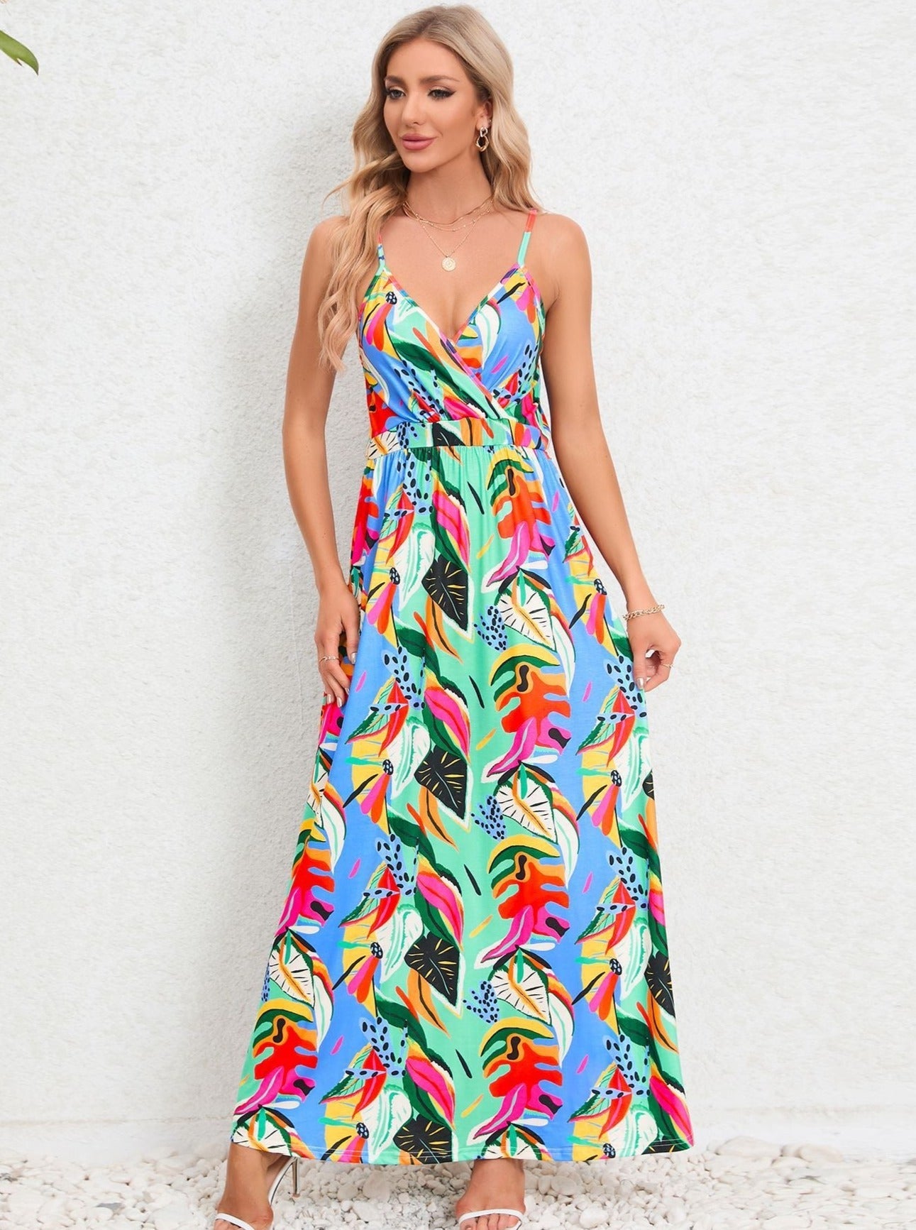 Multi Color Tropical Printed Long Dress