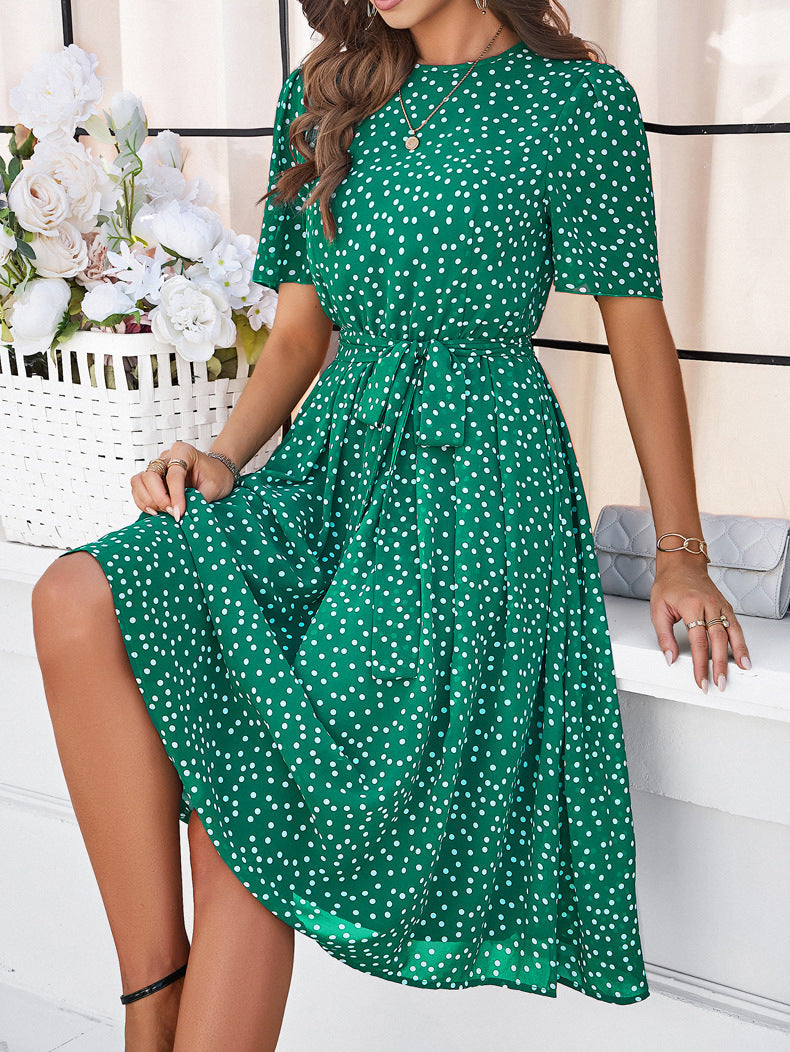 Green Elegant Casual Polka Dot Print Temperament Dress