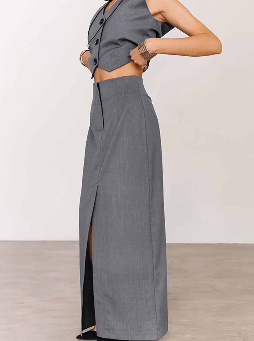 French Style High-Waist V-Neck Sleeveless Casual Two-Piece Suit