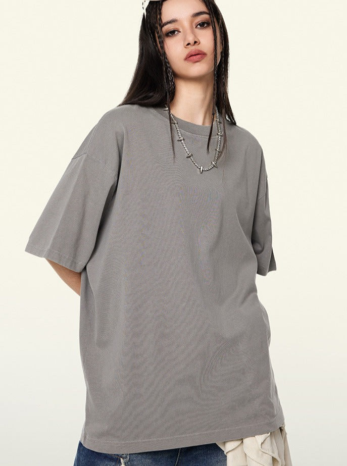 Gray Trendy Vintage Short-Sleeved Loose T-Shirt