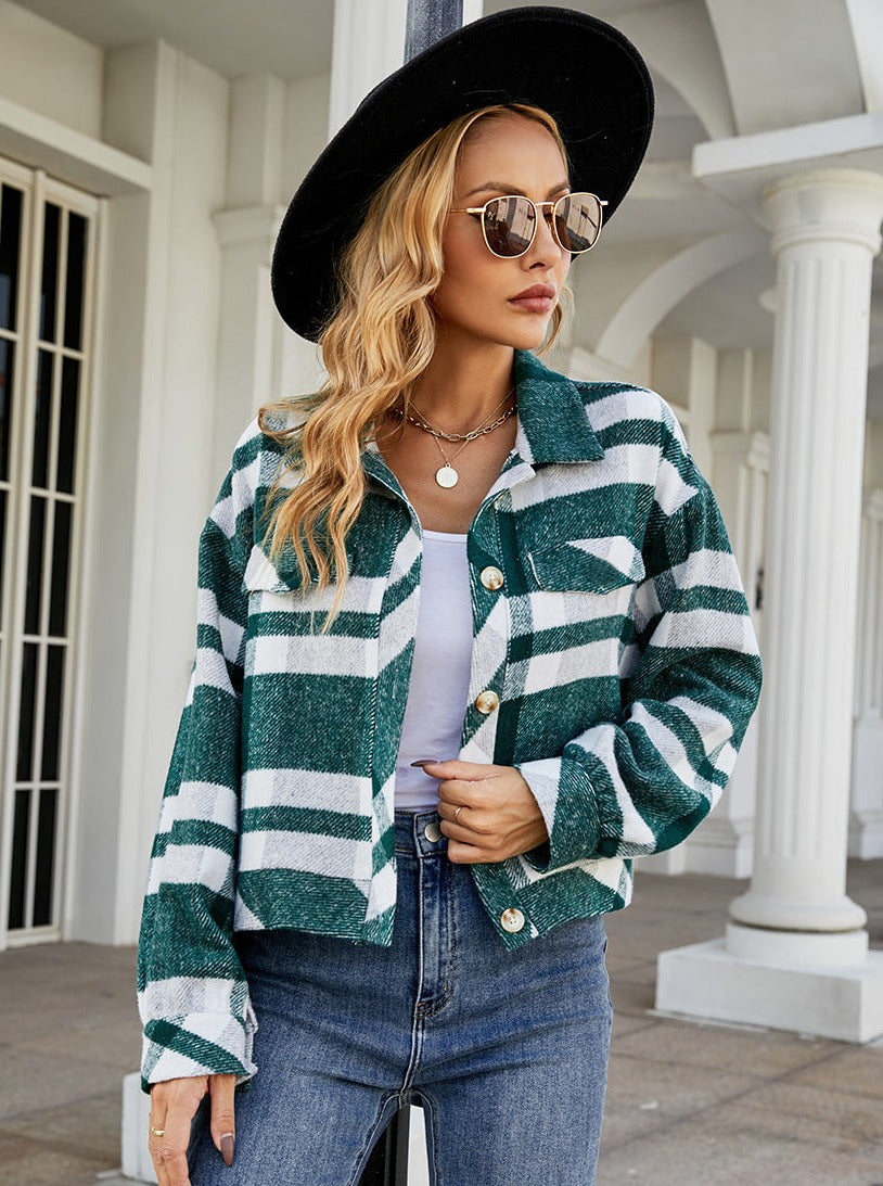 Loose Collar Stripe Printed Button Down Jacket