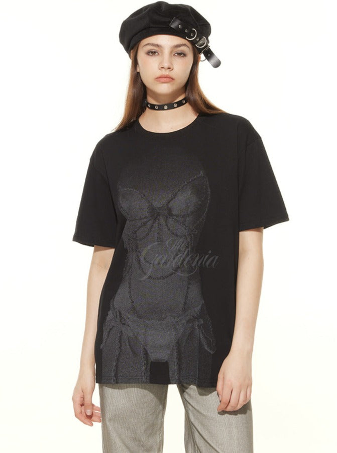 Corset Print Washed Charcoal Oversized T-Shirt