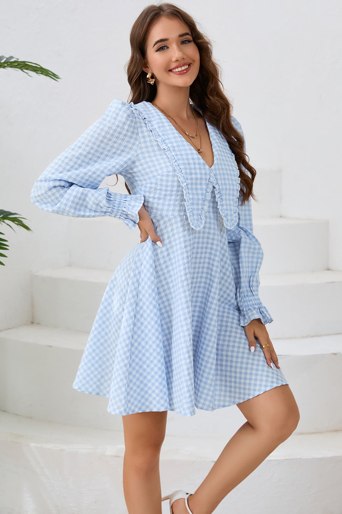 Ruffled Gingham Flounce Dress