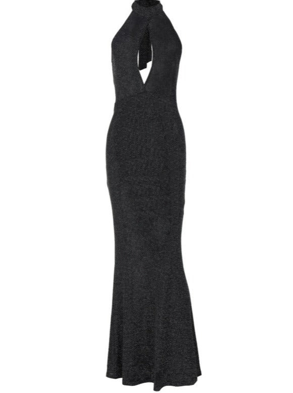 Elegant Halter Open Bust Velvet Maxi Dress