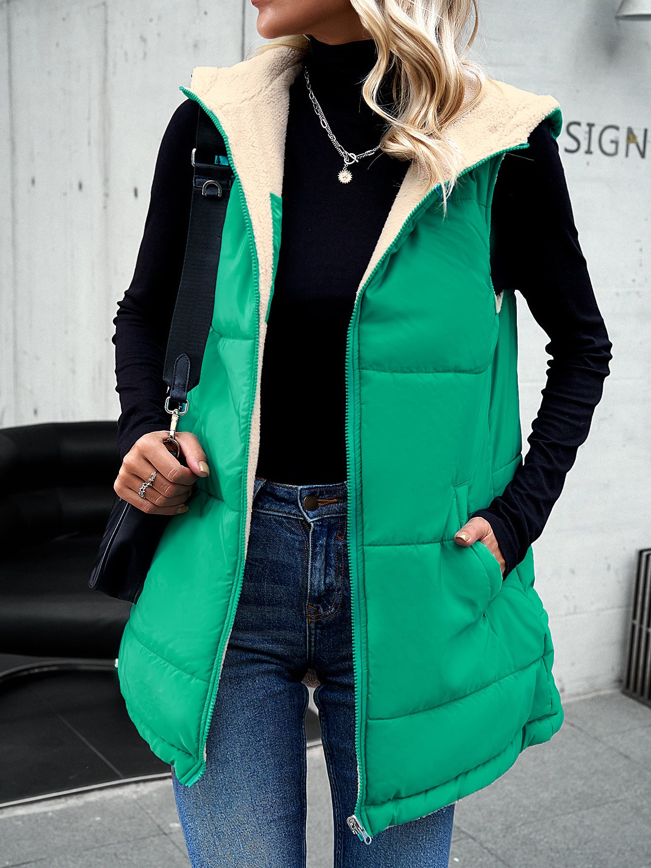 Vibrant Puffer Vest with Sherpa Lining for Chilly Days