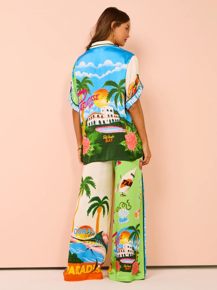 Sunny Beach Style Printed Two Piece Set Pants