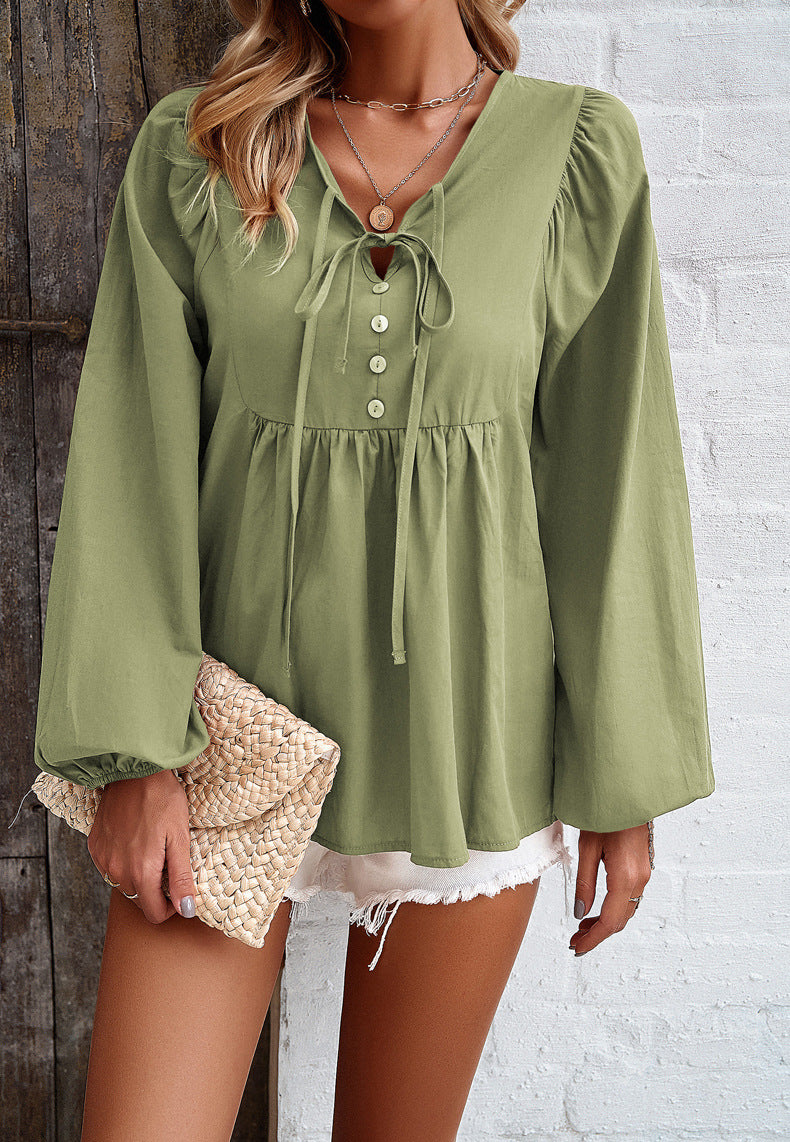 Lace Up Flowy Peasant Blouse