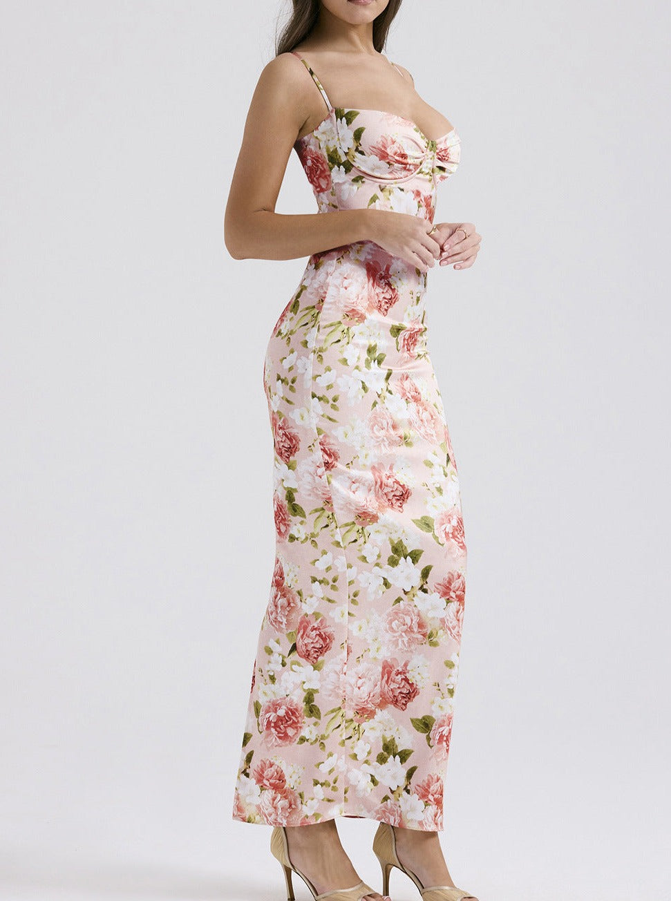 Elegant Floral Printed Corset Bodycon Dress