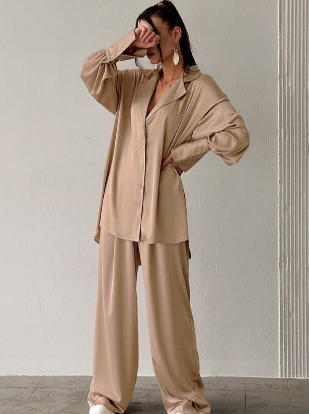 Two Piece Sleepwear Long Sleeve and Loose Pants Pajama Set