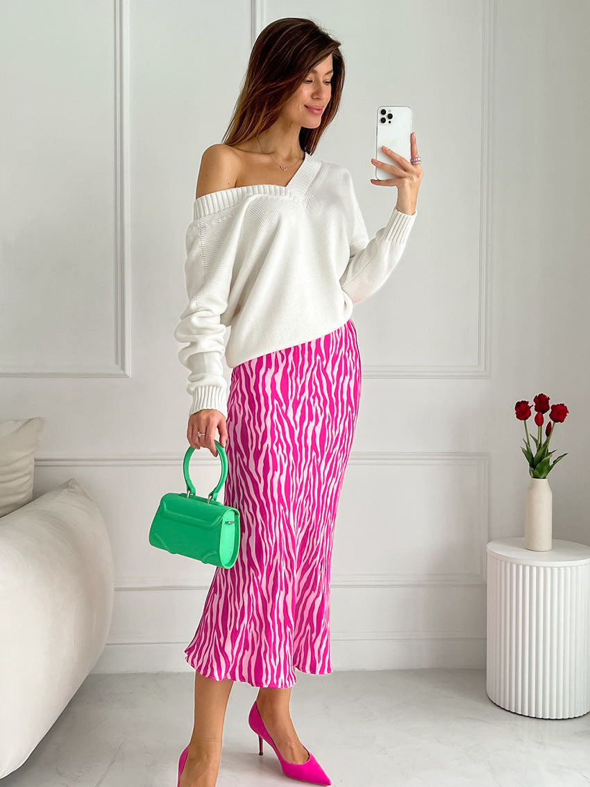 Zebra Striped Pink Midi Skirt