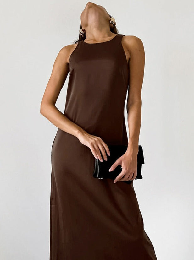 Casual Brown Sleeveless Long Dress