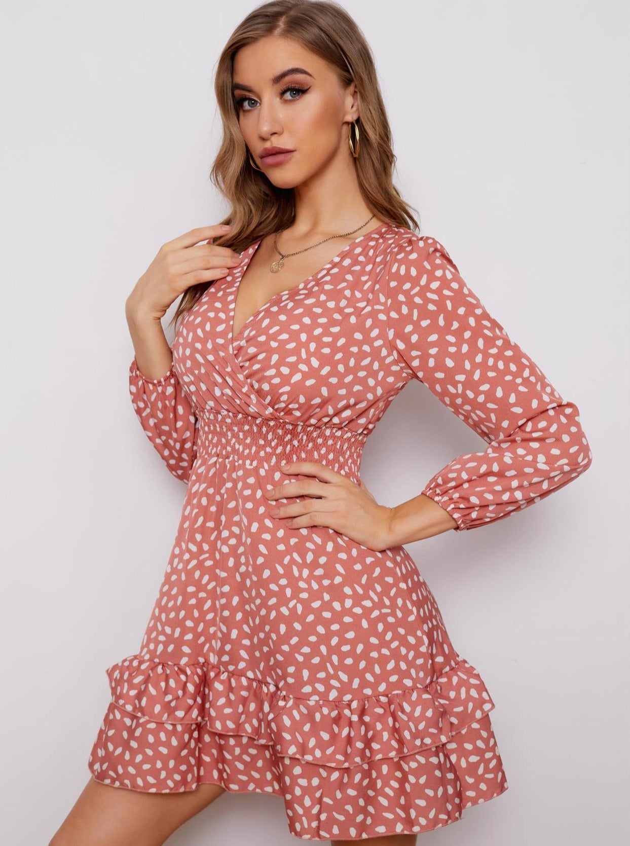 V-Neck High Waist Allover Print Summer Dress