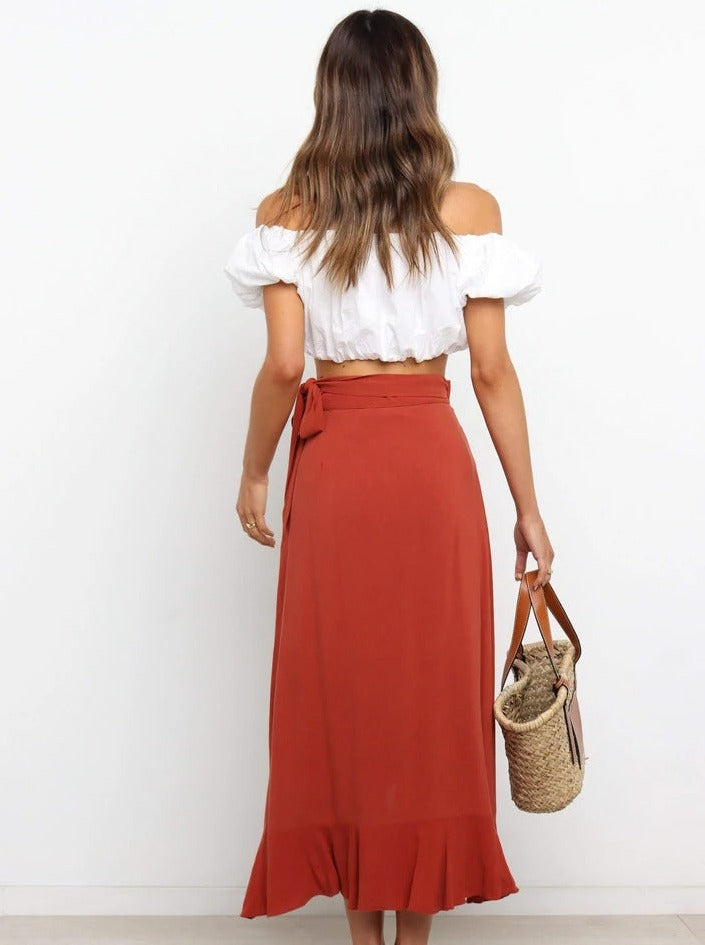 Asymmetrical Sexy Red Long Skirt