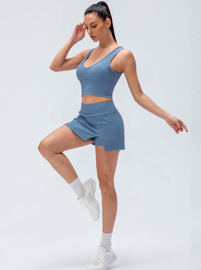 Blue Tight Elastic High-Waisted Short Skirt Pants