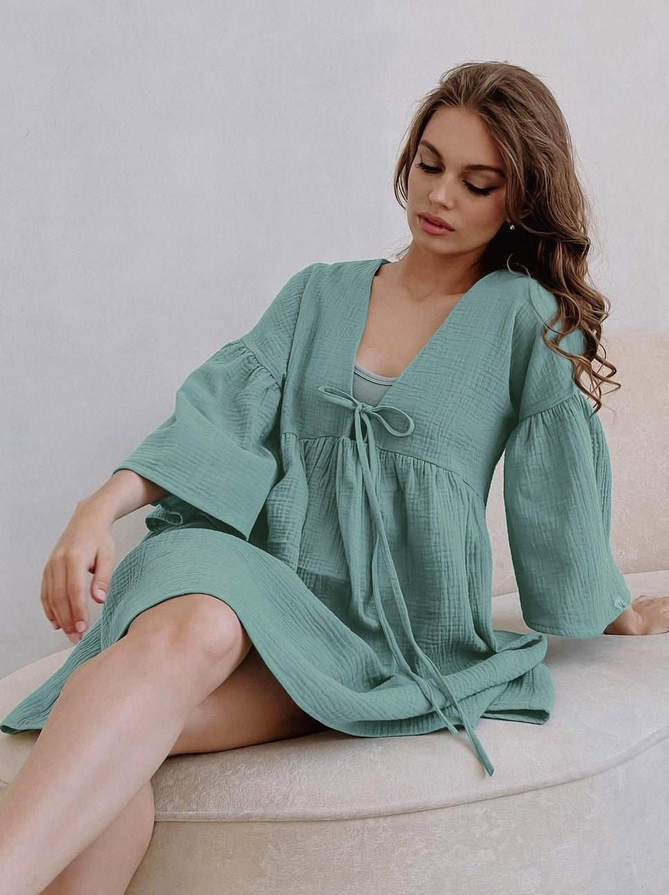 Fashionable Temperament V-Neck Tie Loose Dress