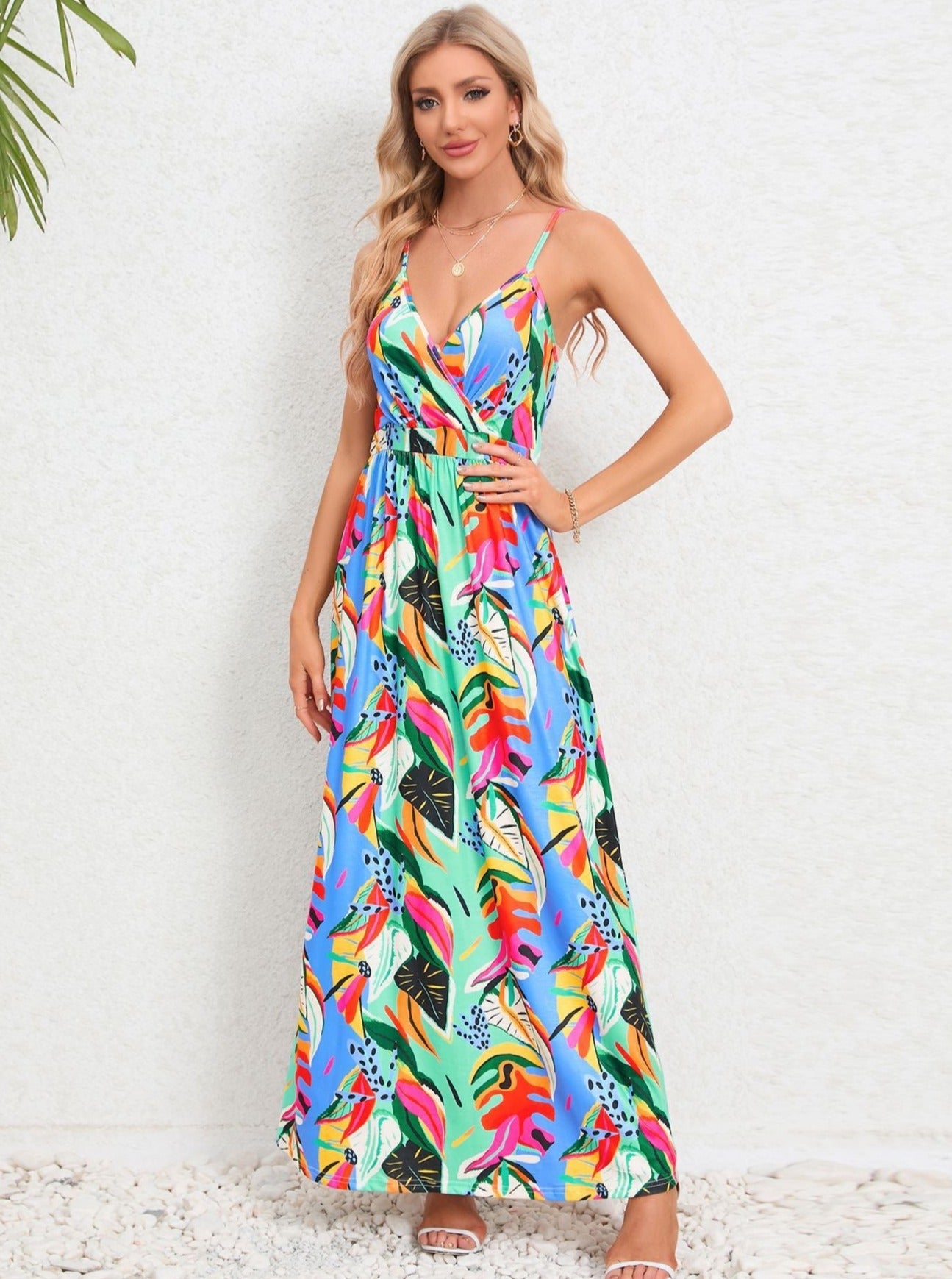 Multi Color Tropical Printed Long Dress