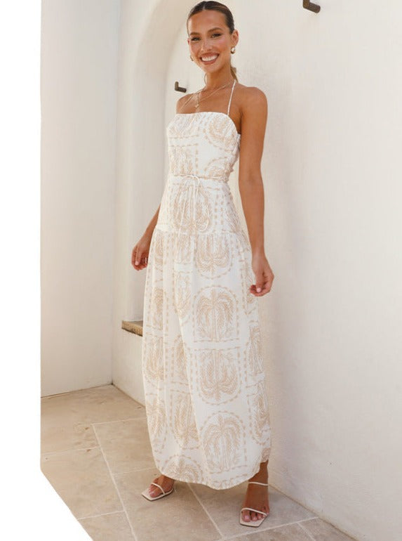 White Floral Halter Neck Maxi Dress