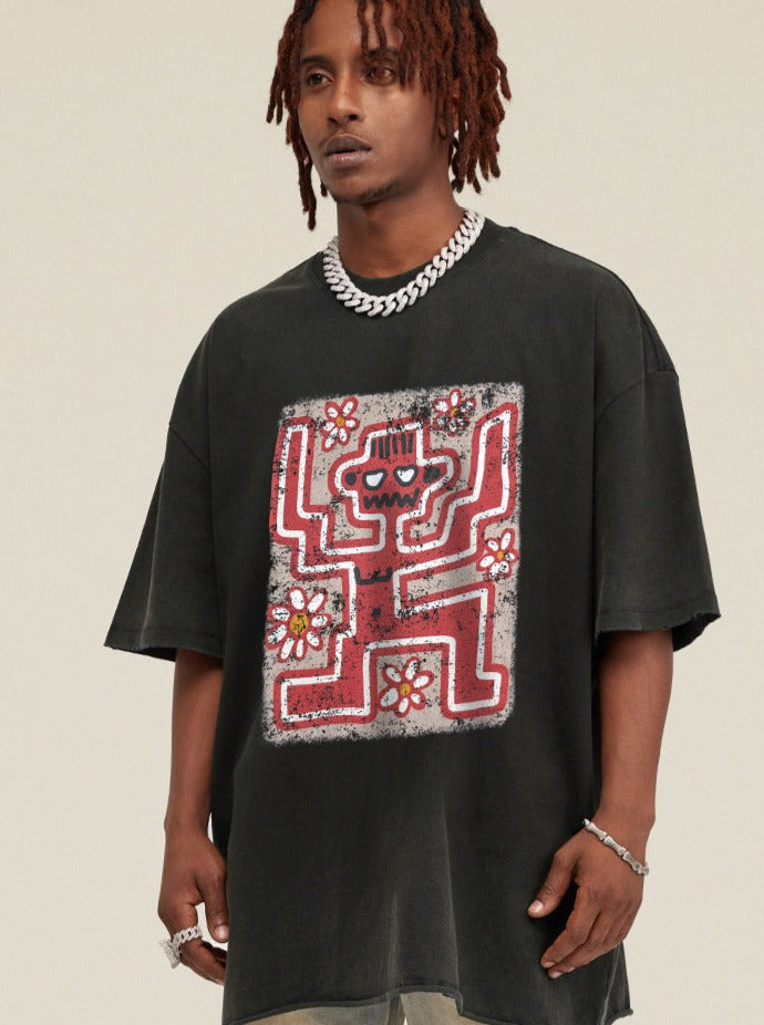 Black Faded Vintage Graphic Printed Oversized Shirt