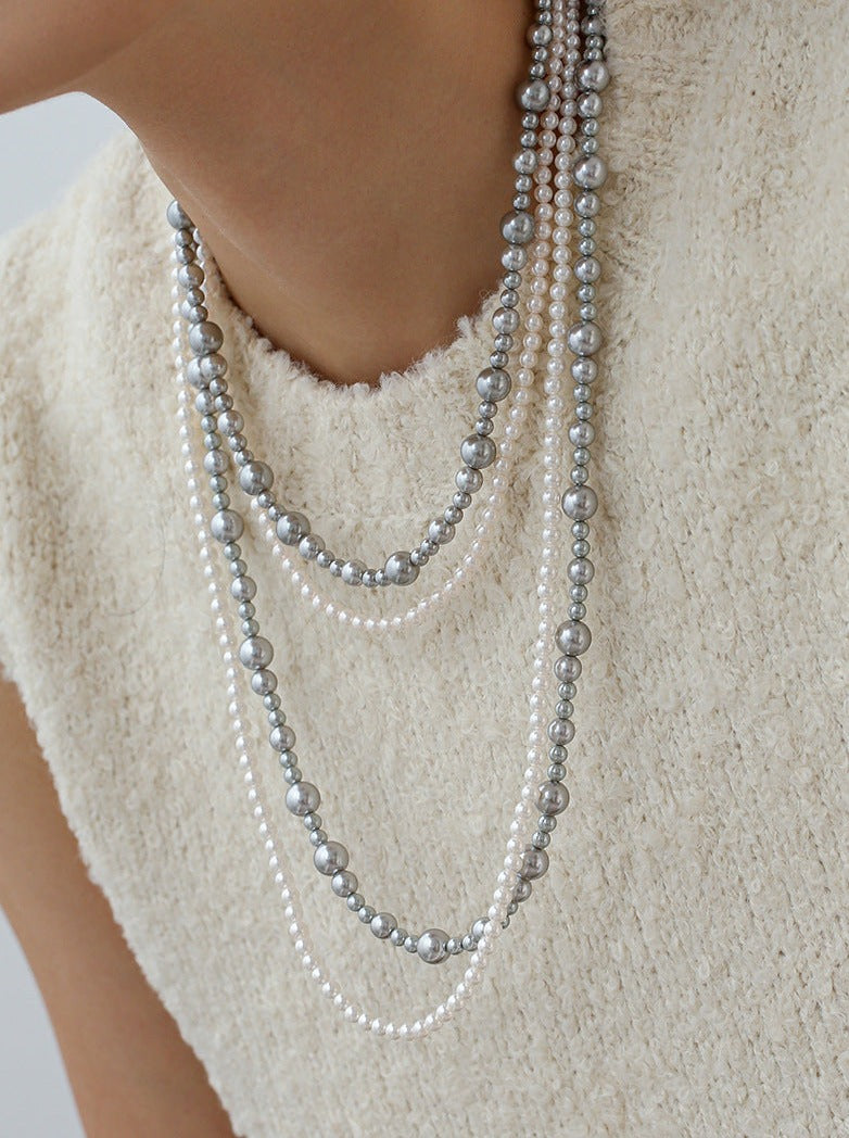 Sterling Silver and Pearl Double Layered Necklace