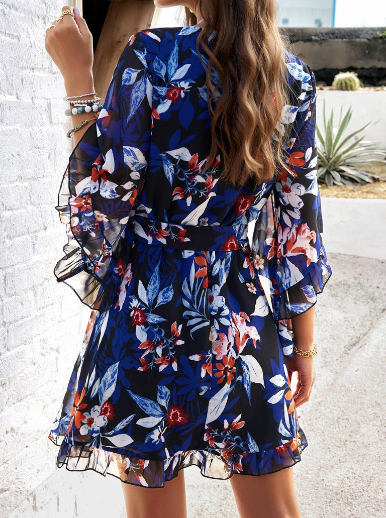 Casual Black Floral Printed Dress