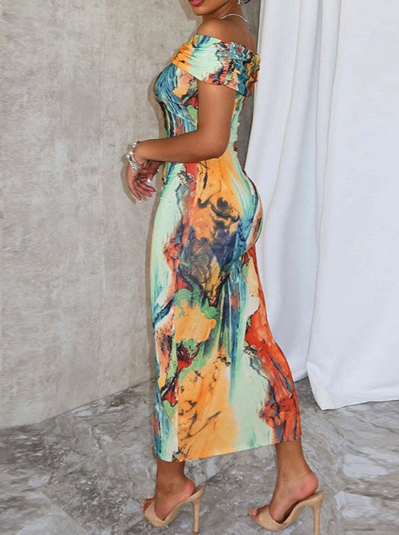 Sukienka maxi z nadrukiem Paint Splash Bodycon 