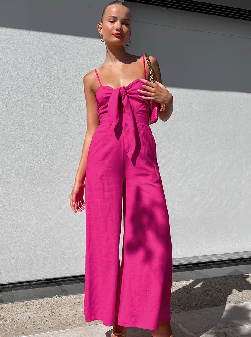 Sold Color Ribboned Jumpsuit