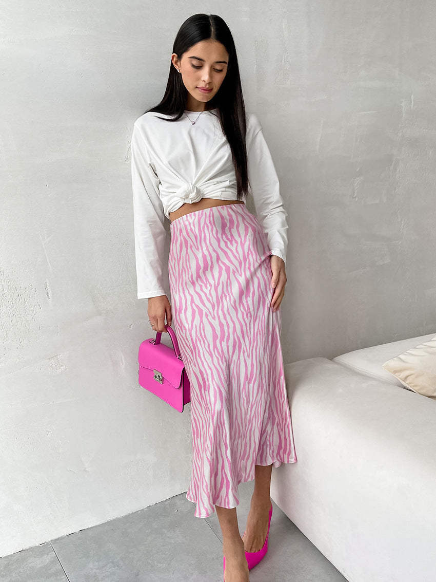 Zebra Striped Pink Midi Skirt