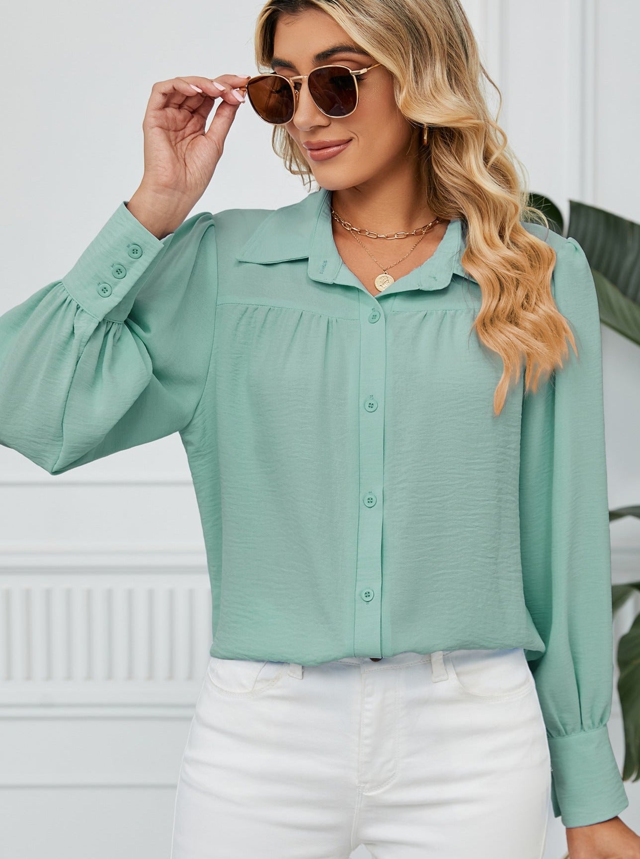 Lantern Sleeve Loose Chiffon Shirt