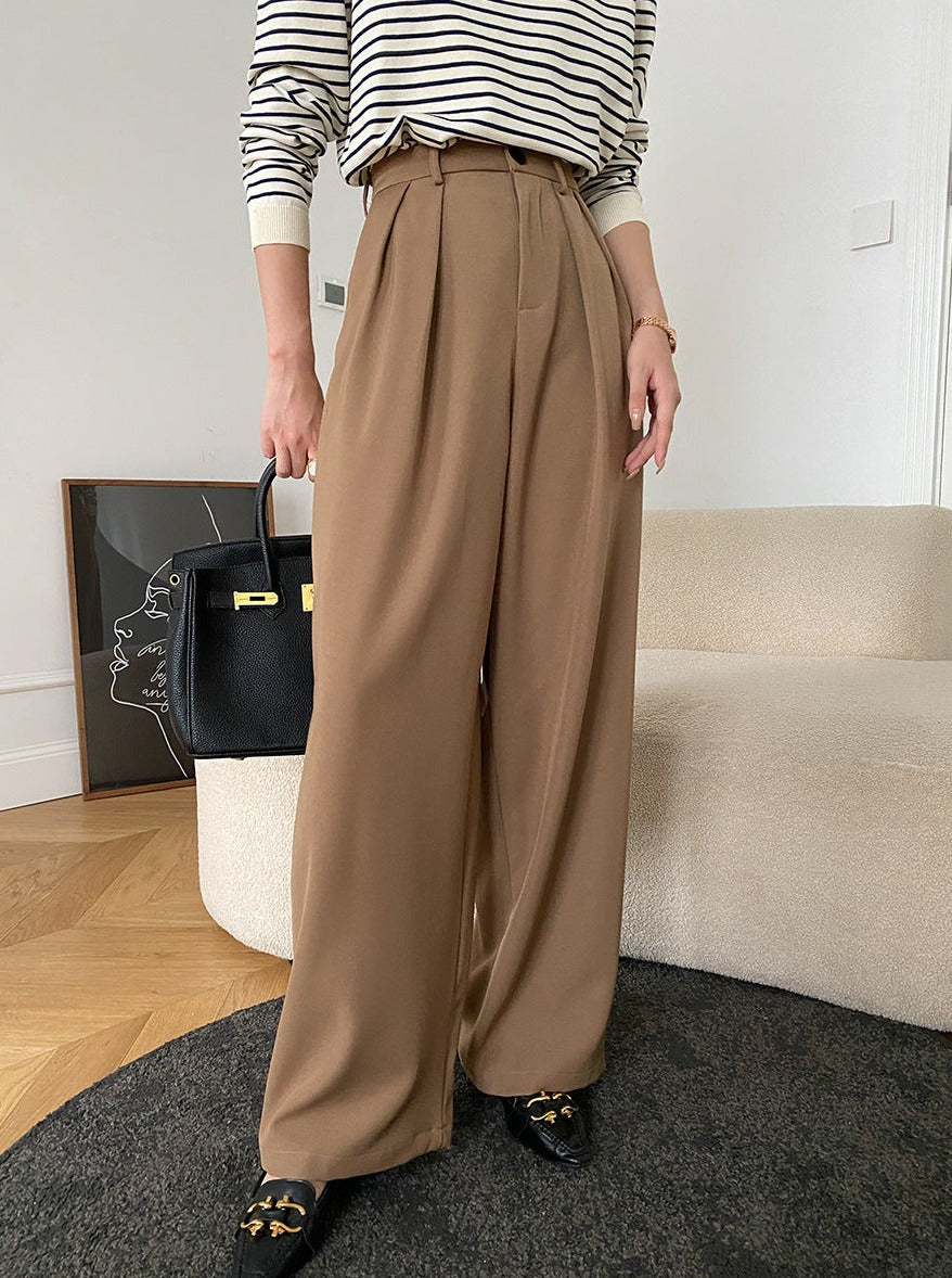 Khaki Wide Leg Suit Pants