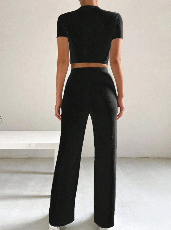 Black Wide Leg Pants and Crop Top Set