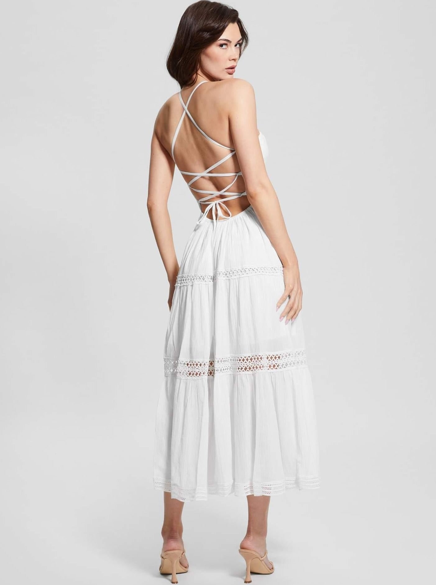 White Elegant Sleeveless Backless Long Dress