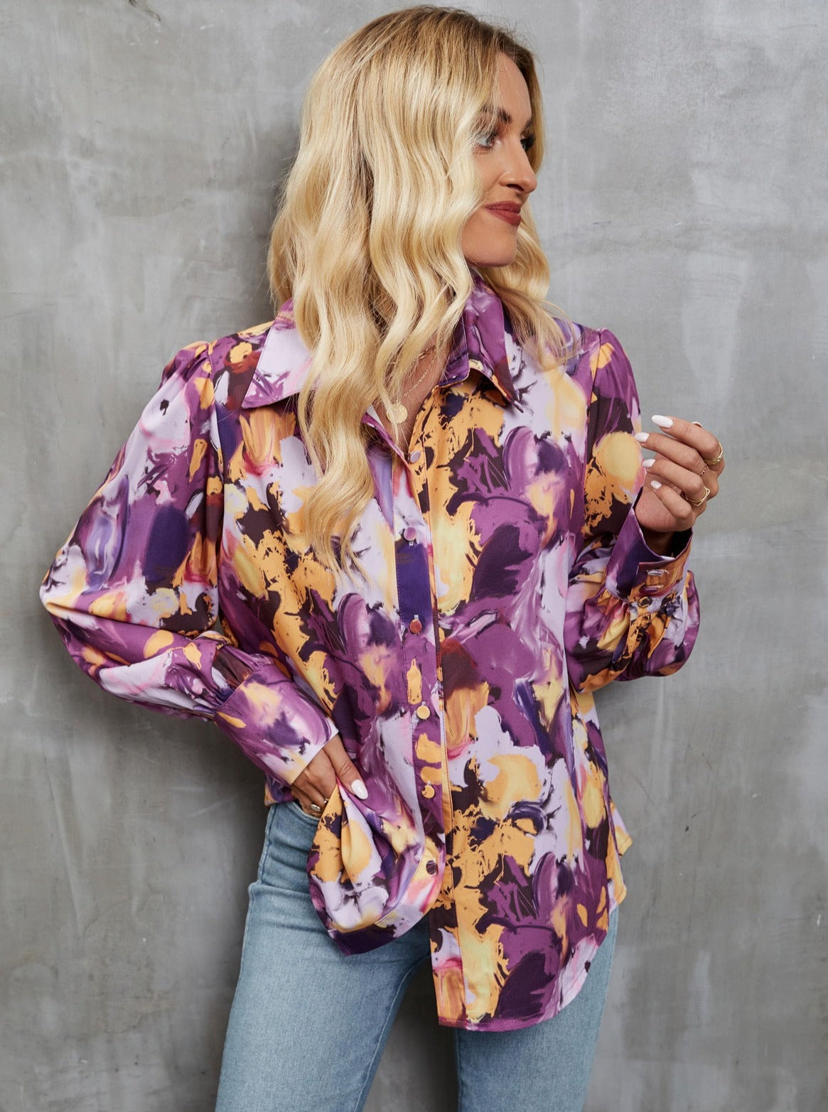 Casual Floral Print Button Up Long Sleeve Shirt