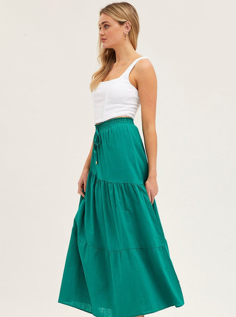 High Elastic Waist Large Hem Pleated Skirt