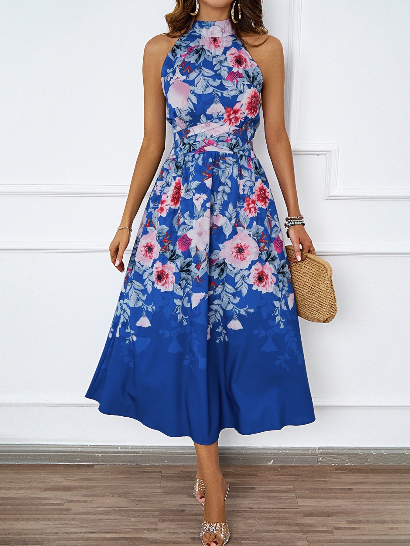 Halter Neck Floral Printed Dress