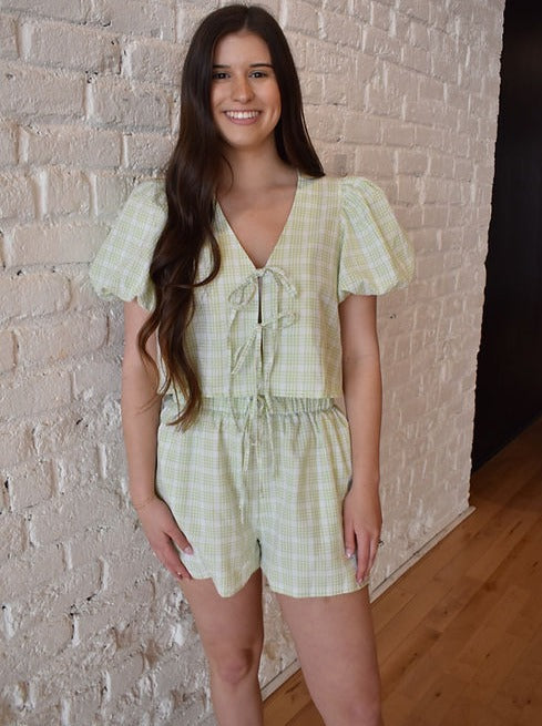 Puff Sleeve Buttoned Shirt and Shorts Set