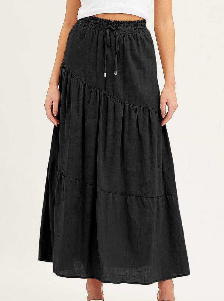 High Elastic Waist Large Hem Pleated Skirt