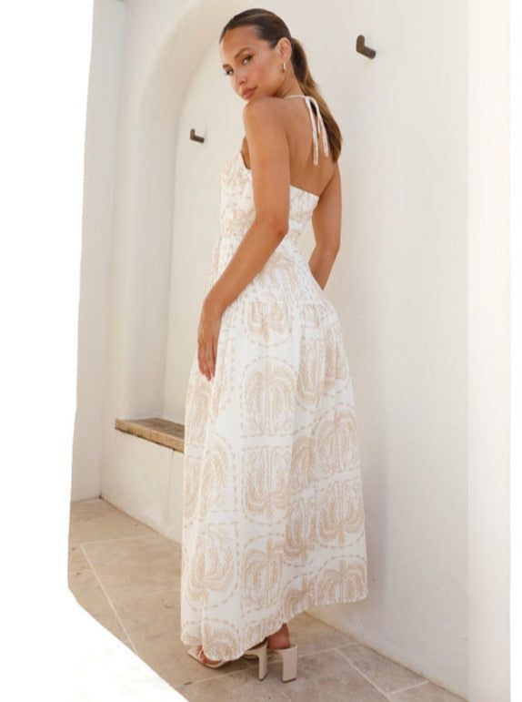 White Floral Halter Neck Maxi Dress