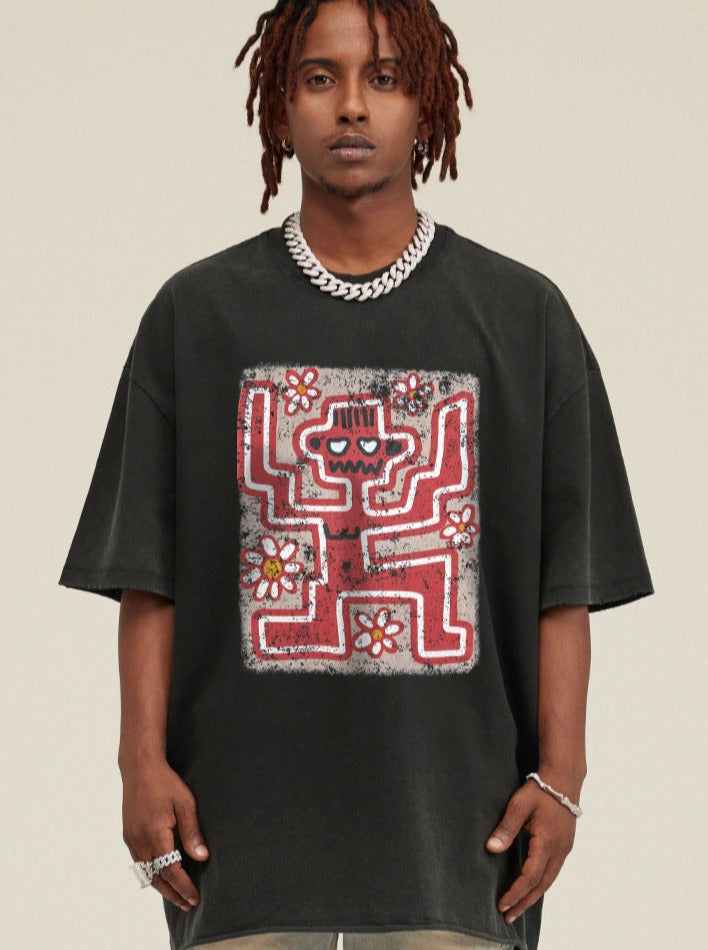 Black Faded Vintage Graphic Printed Oversized Shirt