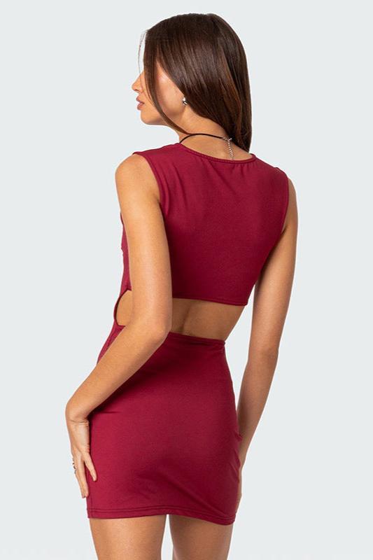 Ärmelloses Mini-Kleid Damen, Sexy Enganliegendes Kleid mit Cut-Out, Elegant Schwarz und Rot